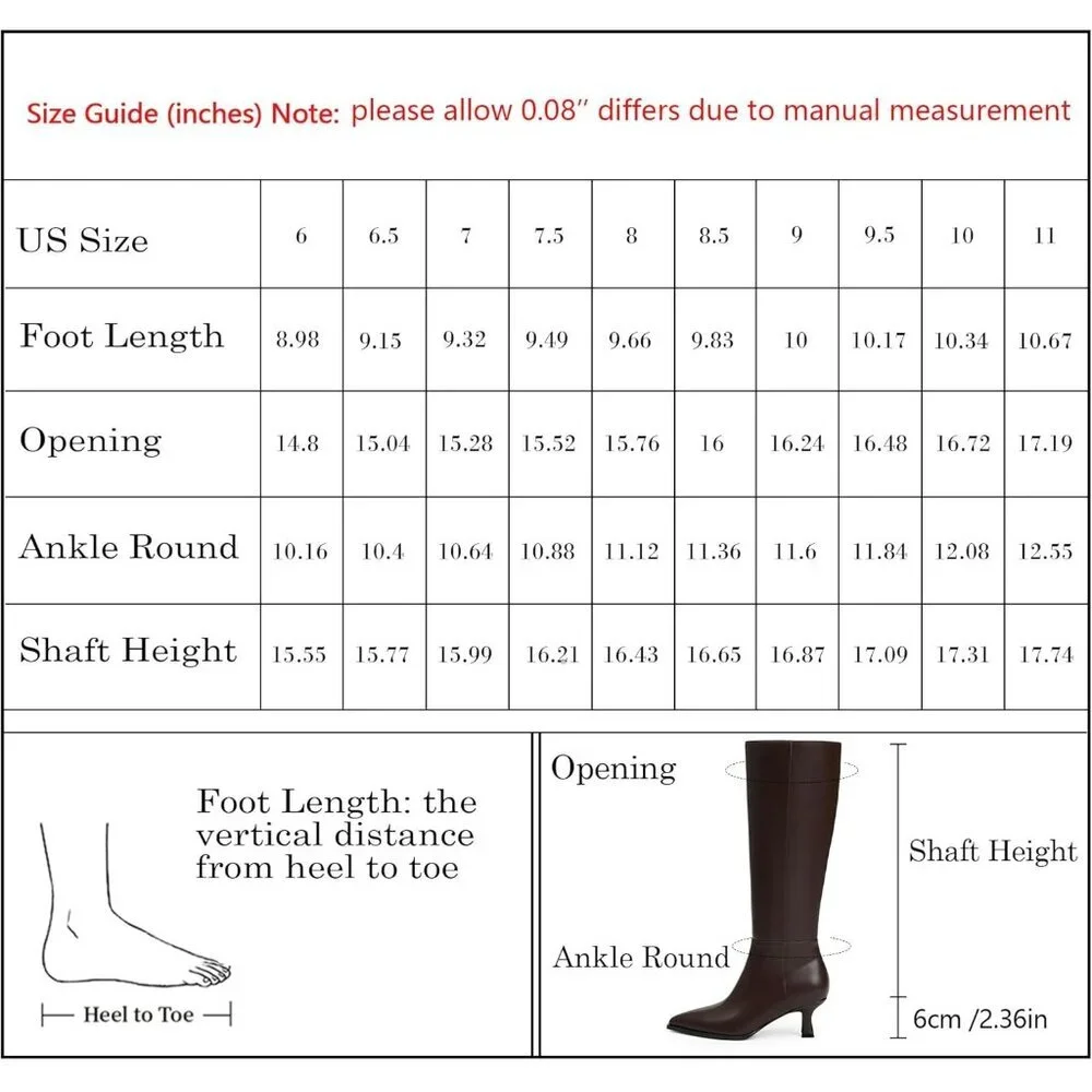 Women's Chocolate Pu Kitten Low Heel Toe Side Zipper Long Tall Knee High Boots